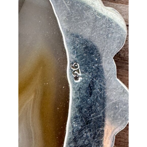 Vintage Silver & Agate Oval Pendant With Intricate Floral Design 29.04g - Picture 7 of 8